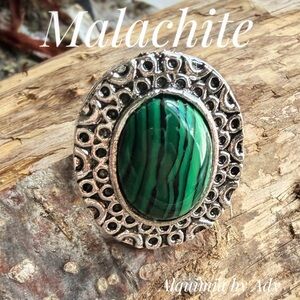 Green Malachite Silver Ring